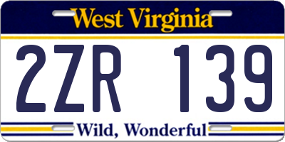 WV license plate 2ZR139