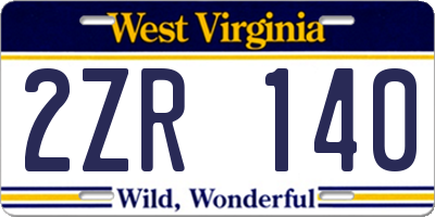 WV license plate 2ZR140