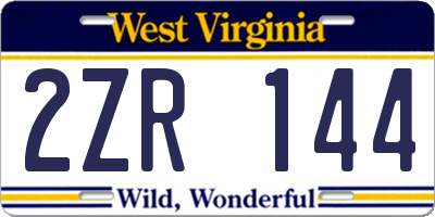 WV license plate 2ZR144