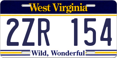WV license plate 2ZR154