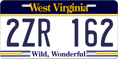 WV license plate 2ZR162