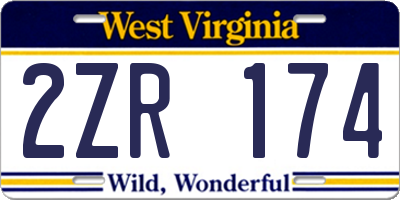 WV license plate 2ZR174