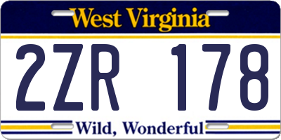 WV license plate 2ZR178