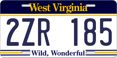 WV license plate 2ZR185