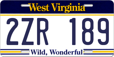 WV license plate 2ZR189