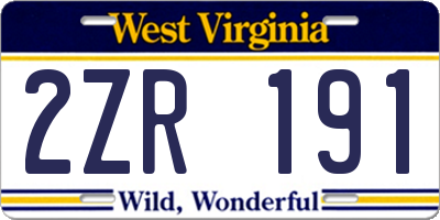 WV license plate 2ZR191