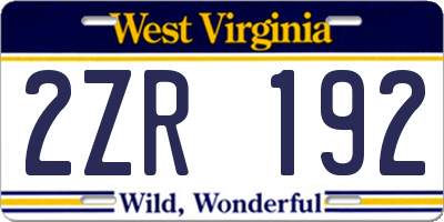 WV license plate 2ZR192