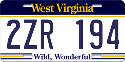 WV license plate 2ZR194