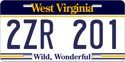 WV license plate 2ZR201