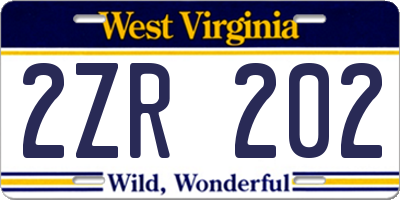 WV license plate 2ZR202