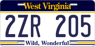 WV license plate 2ZR205