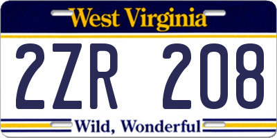 WV license plate 2ZR208