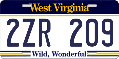 WV license plate 2ZR209