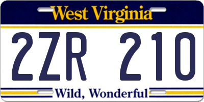WV license plate 2ZR210