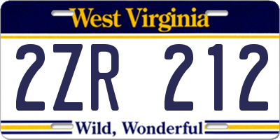 WV license plate 2ZR212