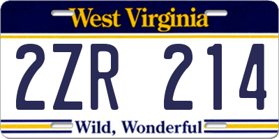 WV license plate 2ZR214