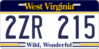 WV license plate 2ZR215