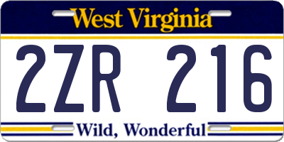 WV license plate 2ZR216