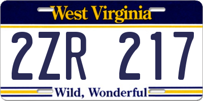 WV license plate 2ZR217