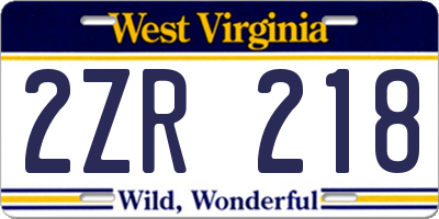 WV license plate 2ZR218