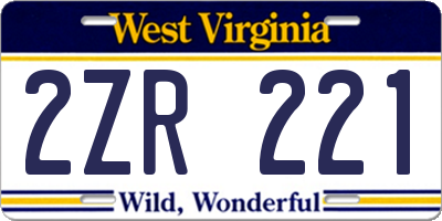 WV license plate 2ZR221