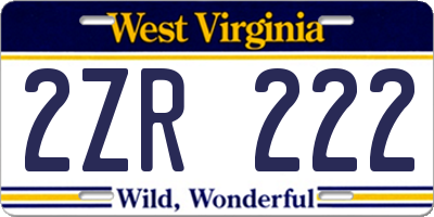 WV license plate 2ZR222