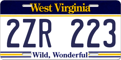 WV license plate 2ZR223