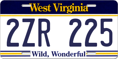 WV license plate 2ZR225