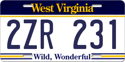 WV license plate 2ZR231