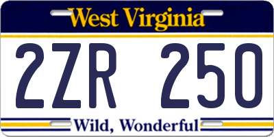 WV license plate 2ZR250