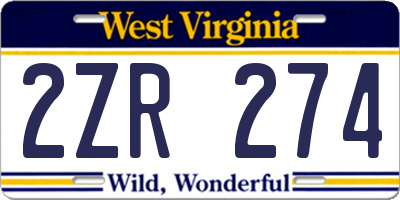 WV license plate 2ZR274
