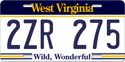 WV license plate 2ZR275