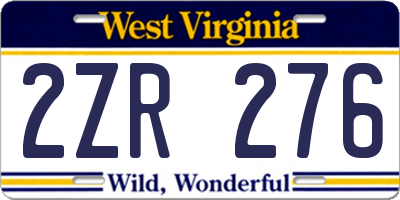 WV license plate 2ZR276