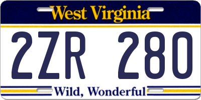 WV license plate 2ZR280
