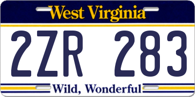 WV license plate 2ZR283