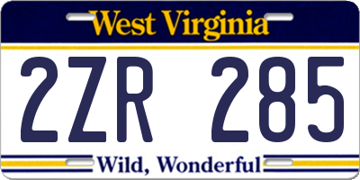 WV license plate 2ZR285
