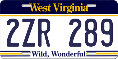 WV license plate 2ZR289