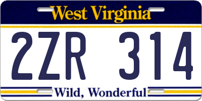 WV license plate 2ZR314