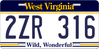 WV license plate 2ZR316
