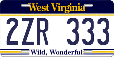 WV license plate 2ZR333