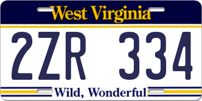WV license plate 2ZR334