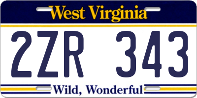 WV license plate 2ZR343