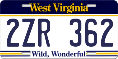 WV license plate 2ZR362