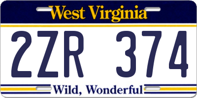 WV license plate 2ZR374