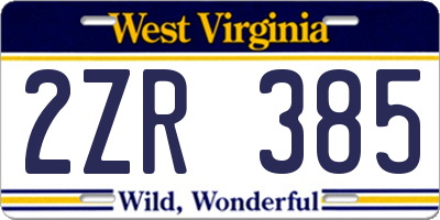WV license plate 2ZR385