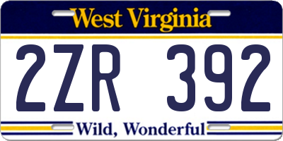 WV license plate 2ZR392