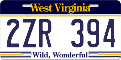 WV license plate 2ZR394