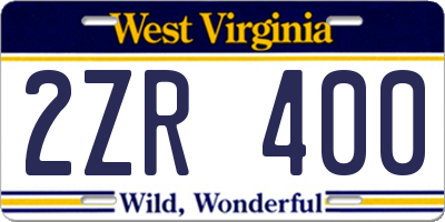 WV license plate 2ZR400