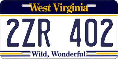 WV license plate 2ZR402