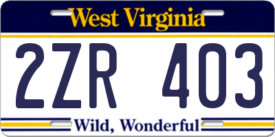 WV license plate 2ZR403